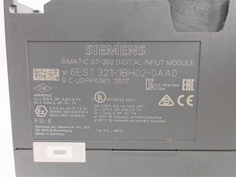 Siemens 6ES7 321-1BH02-0AA0 Digital Input Module SINATIC S7-300