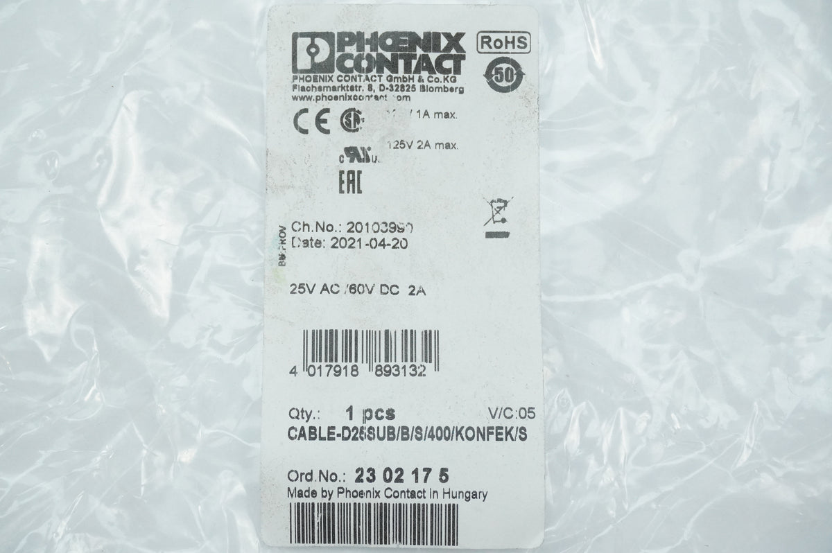 Phoenix Contact 2302175 CABLE-D25SUB/B/S/400/KONFEK/S Round System Cable 4m