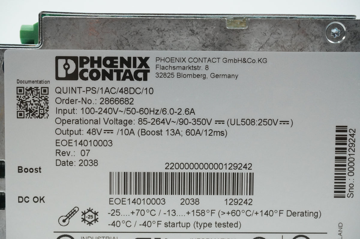 Phoenix Contact 2866682 QUINT-PS/1AC/48DC/10 Single-phase DIN Rail Power Supply