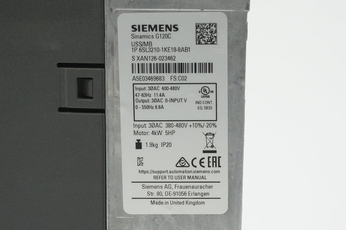 Siemens 6SL3210-1KE18-8AB1 Sinamics G120C USS/MB