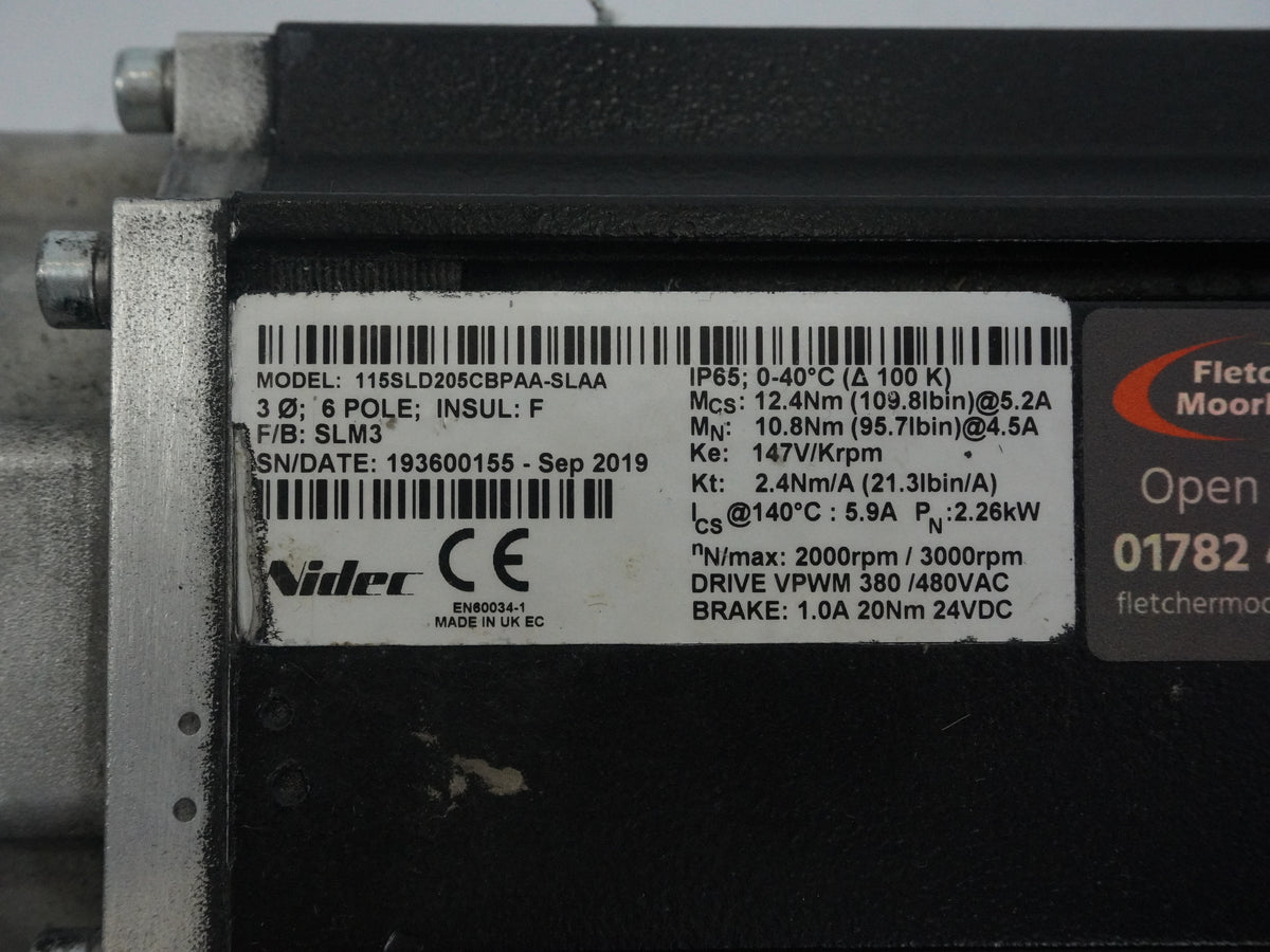 Nidec 115SLD205CBPAA-SLAA 6-Pole Servo Motor
