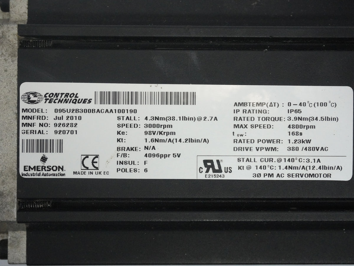 Control Techniques 095U2B300BACAA100190 3Ø PM AC Servomotor