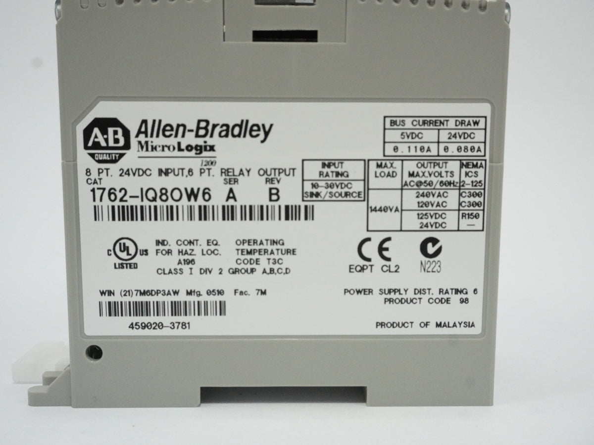 Ab 1762-IQ8OW6 MicroLogix 1200 8PT 24VDC Relay Output Module Series A Rev. B