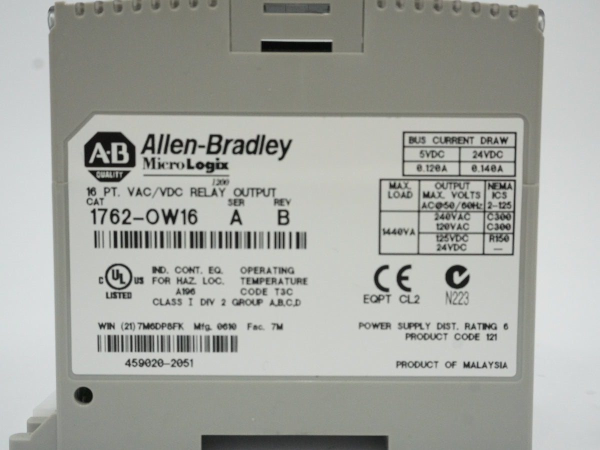 Ab 1762-OW16 MicroLogix 1200 16PT VAC/VDC Relay Output Module Series A Rev. B