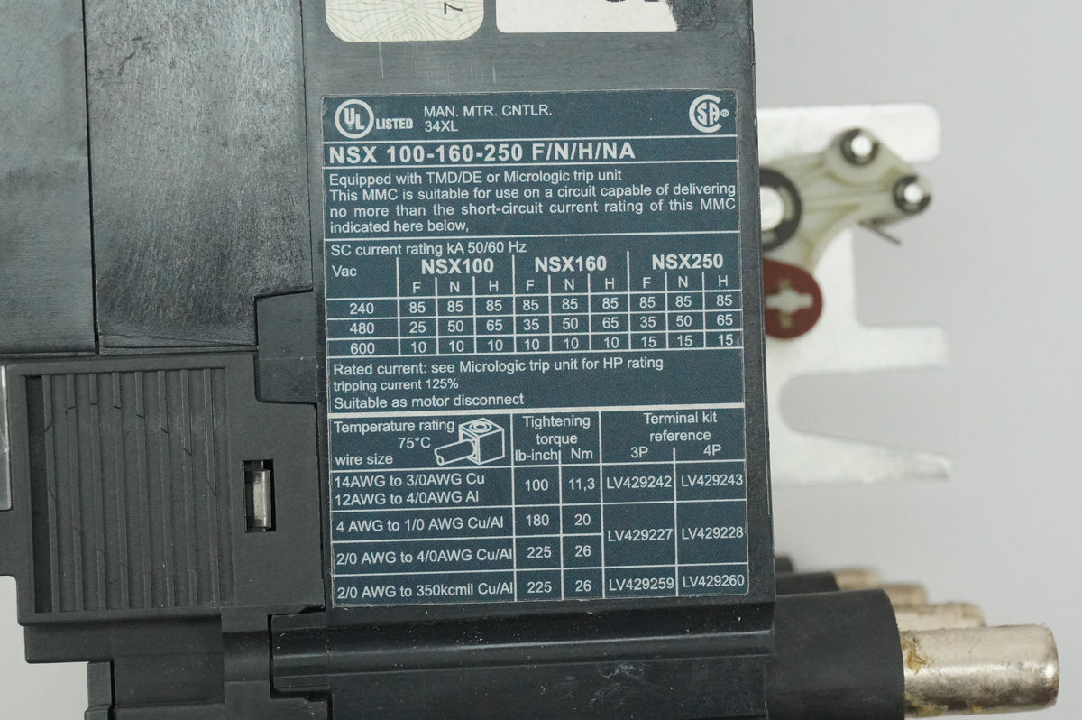 Schneider Electric NSX 160NA NSX 100-160-250 F/N/H/NA Circuit Breaker