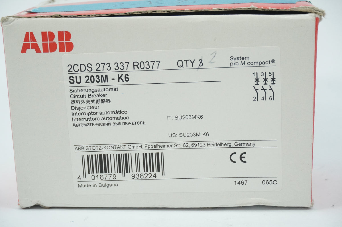 Abb 2CDS 273 337 R0377 SU 203M-K6 Circuit Breaker System Batch 2pcs.