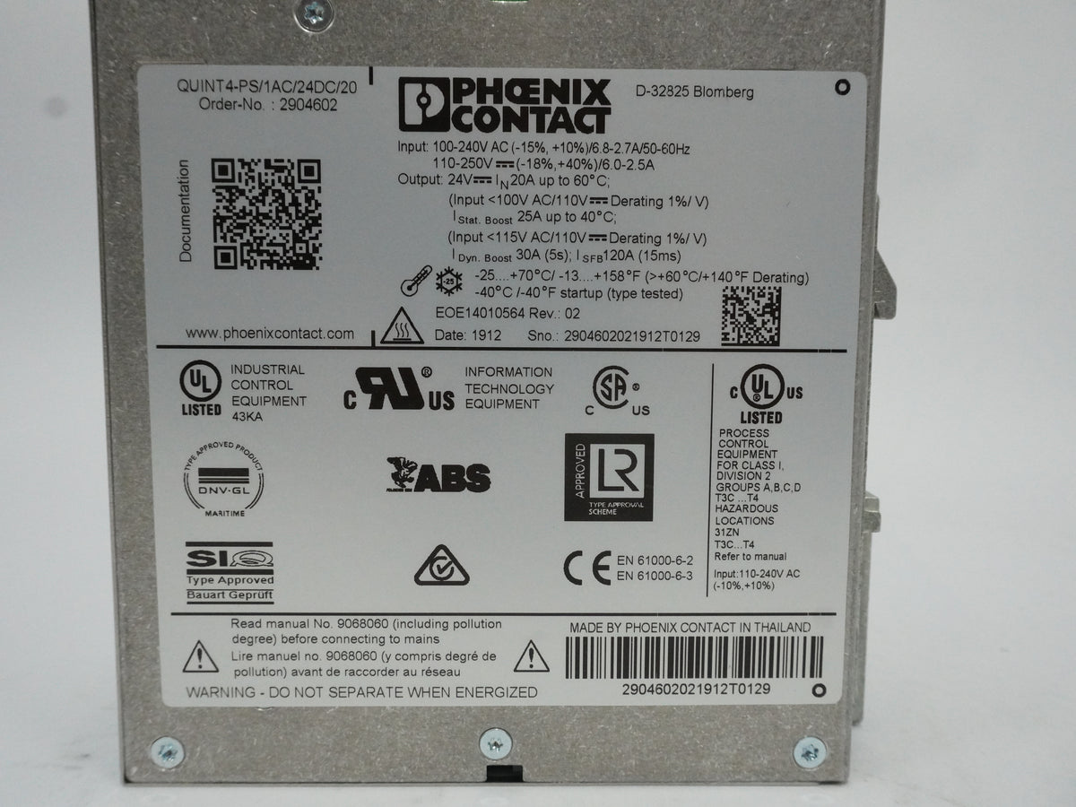 PhoenixCon 2904602 Phoenix Contact 2904602 QUINT4-PS/1AC/24DC/20 Power Supply Un