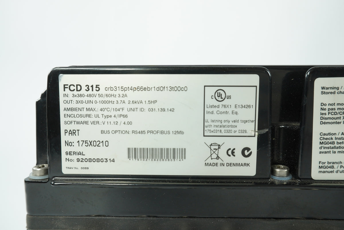 Danfoss 175X0210 FCD 315 VLT Drive crb315pt4p66ebr1d0f13t00c0