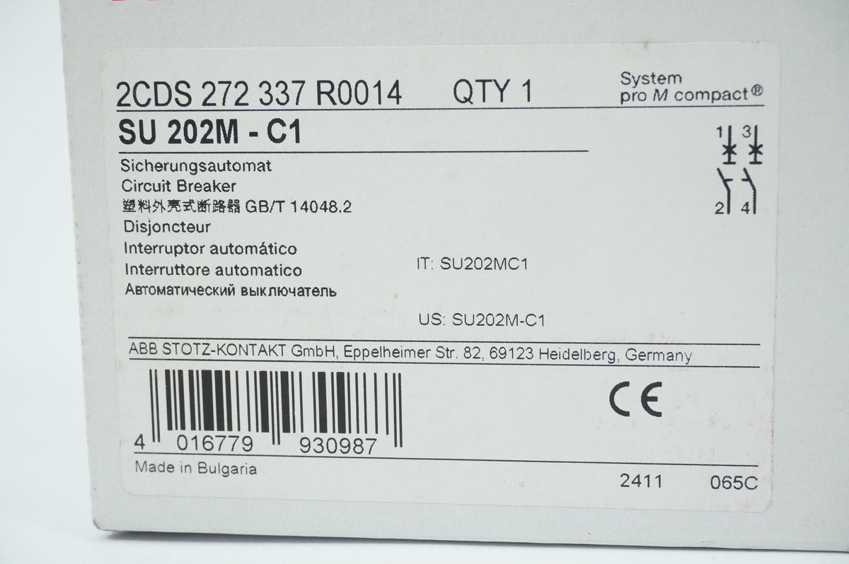 Abb 2CDS272337R0014 SU 202M-C1 Circuit Breaker 2-pole System pro M compact
