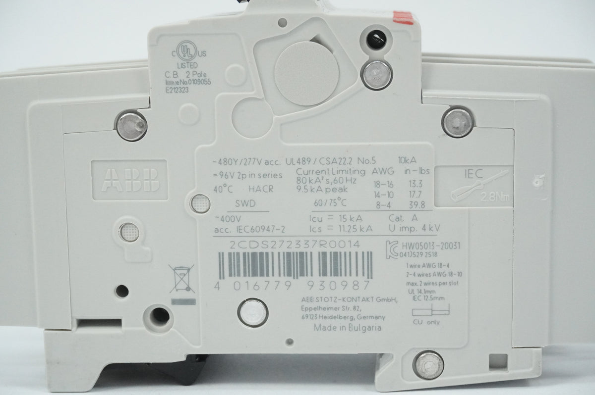 Abb 2CDS272337R0014 SU 202M-C1 Circuit Breaker 2-pole System pro M compact