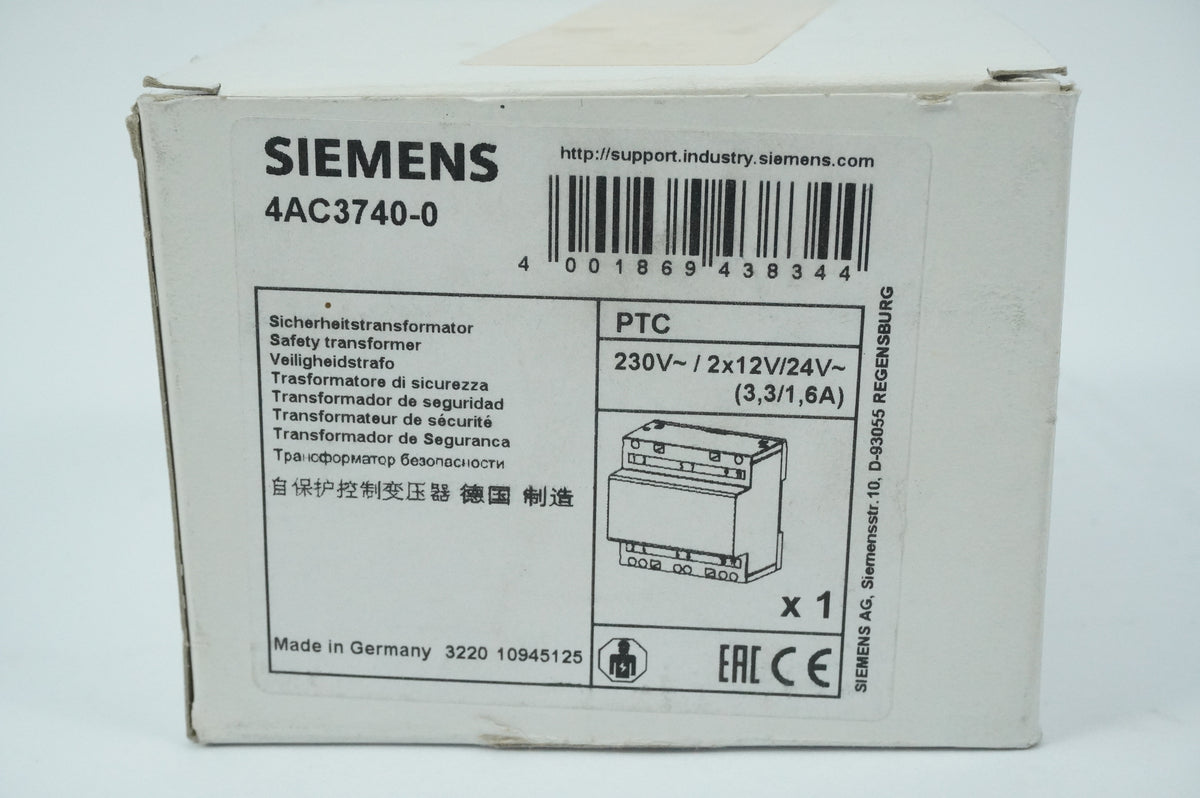 Siemens 4AC3740-0 4AC3740-0 Safety Transformer PTC 230V~/2x12V/24V~