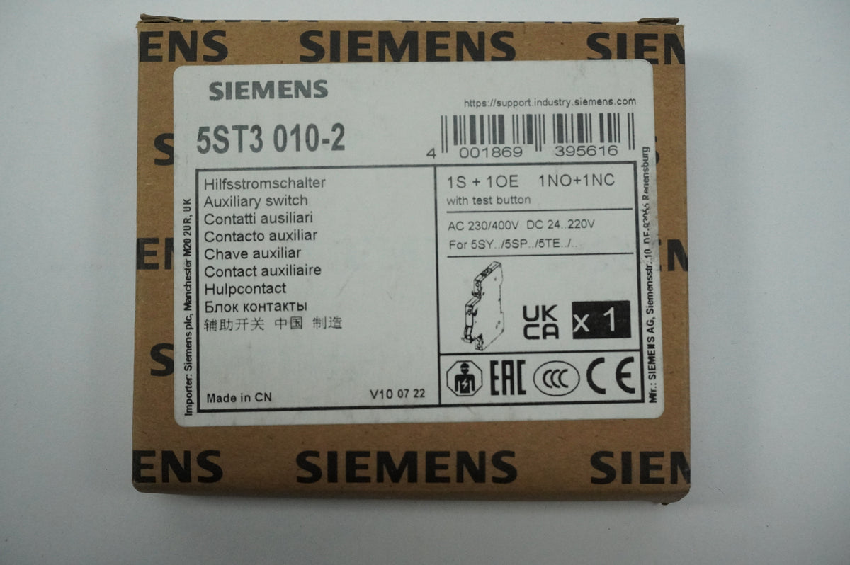 Siemens 5ST3 010-2 5ST3 010-2 Auxiliary Switch 1NO+1NC W/ Test Button