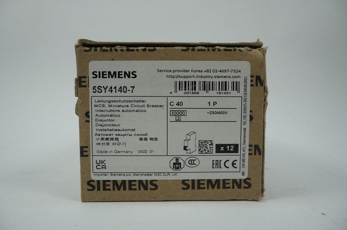 Siemens 5SY4140-7 MCB Miniature Circuit Breaker C40 1P Batch of 12pcs.