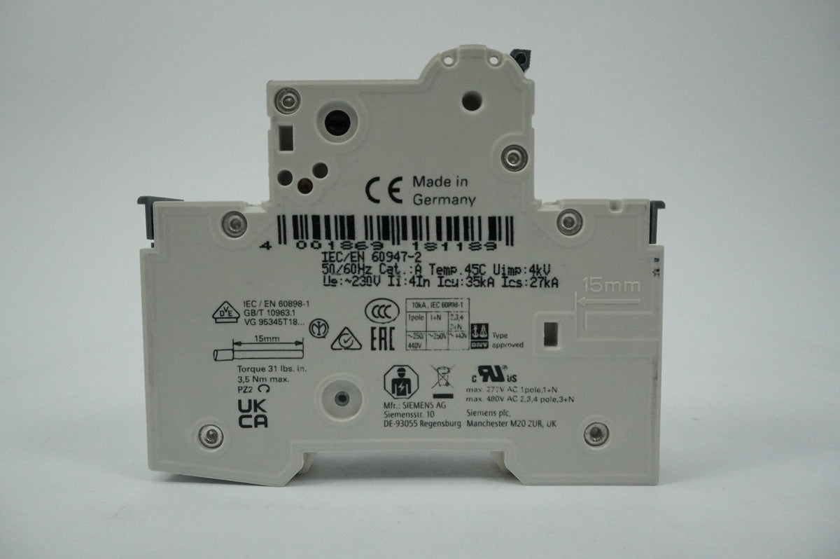 Siemens 5SY4106-6 MCB Miniature Circuit Breaker B6 1P Batch of 2pcs.