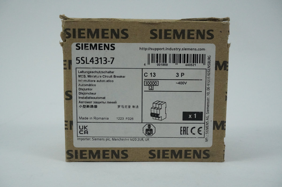 Siemens 5SL4313-7 MCB Miniature Circuit Breaker C13 3P