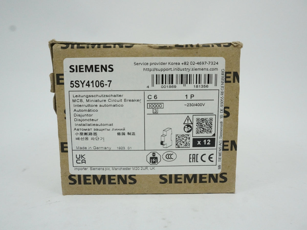 Siemens 5SY4106-7 MCB Miniature Circuit Breaker C6 1P Batch of 12pcs.