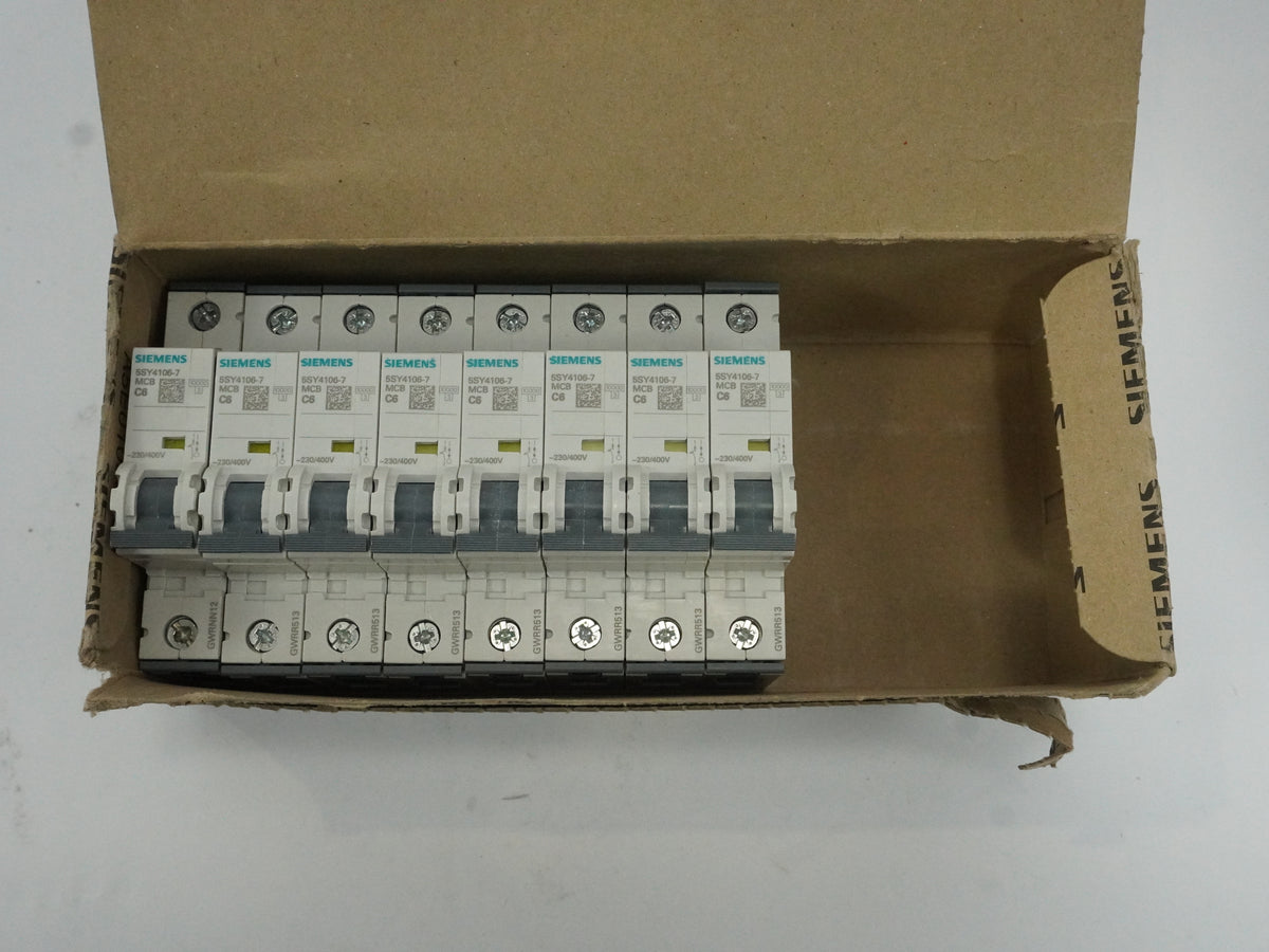 Siemens 5SY4106-7 MCB Miniature Circuit Breaker C6 1P Batch of 8 pcs.