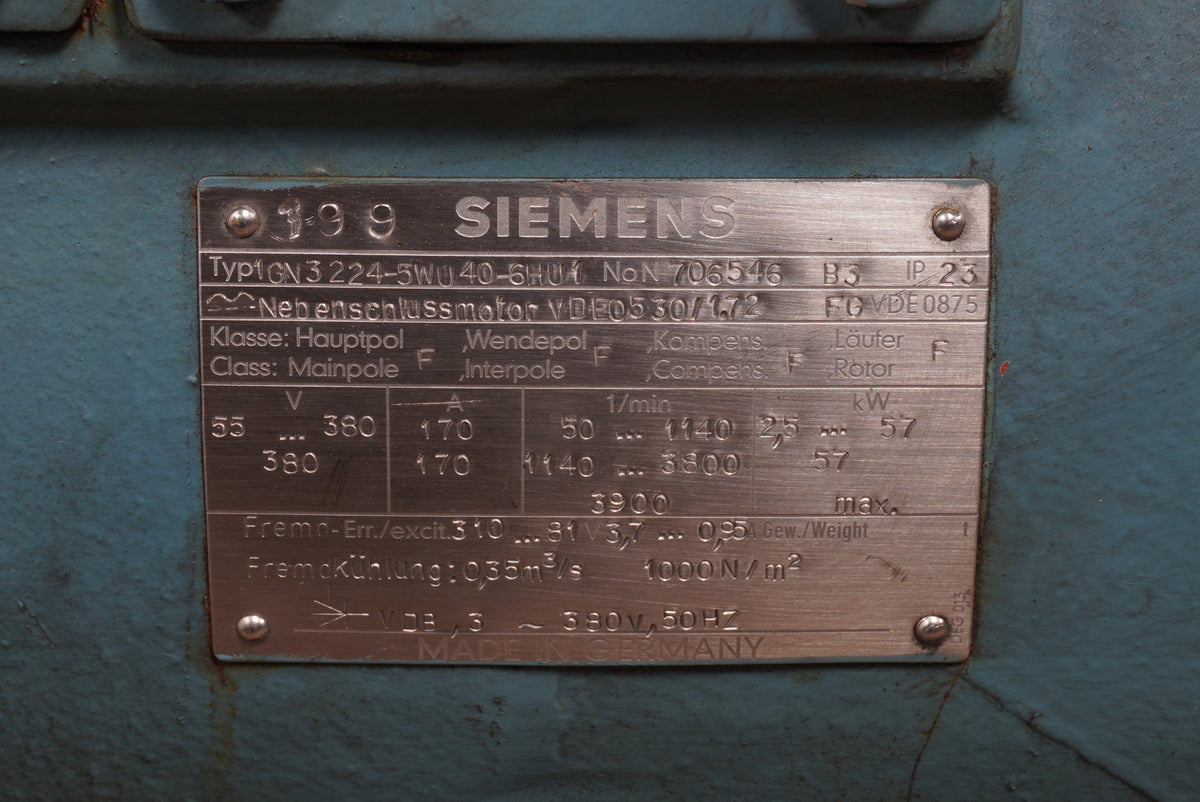 Siemens 1GN3224-5WU40-6HU1 Shunt Motor 380V 170A 1/min 3900 57kW