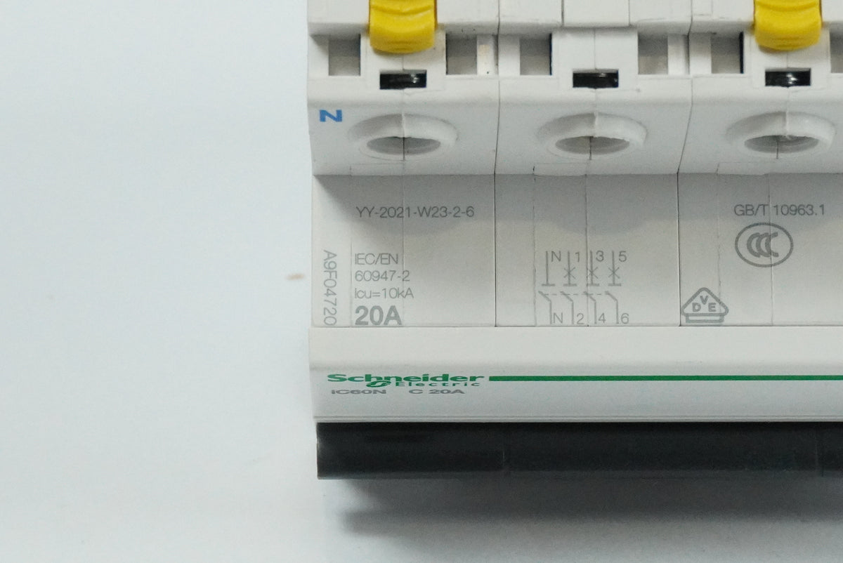 Schneider Electric A9F04720 iC60N C 20A 4-Pole Miniature Circuit Breaker