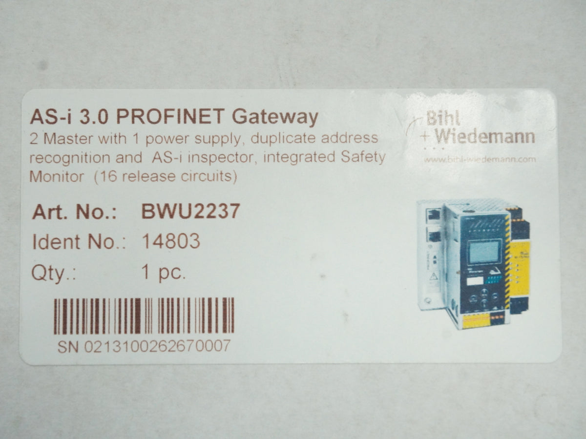 Bihl+Wiedemann BWU2237 AS-i 3.0 PROFINET Gateway 2 Master with Safety Monitor