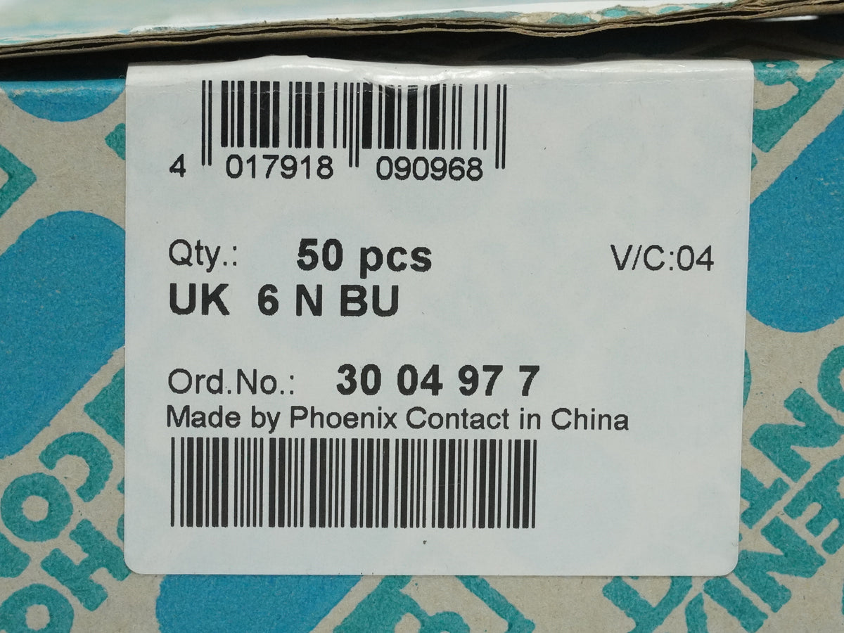 Phoenix Contact 3004977 UK 6 N BU Terminal Block Batch 50 Pcs.