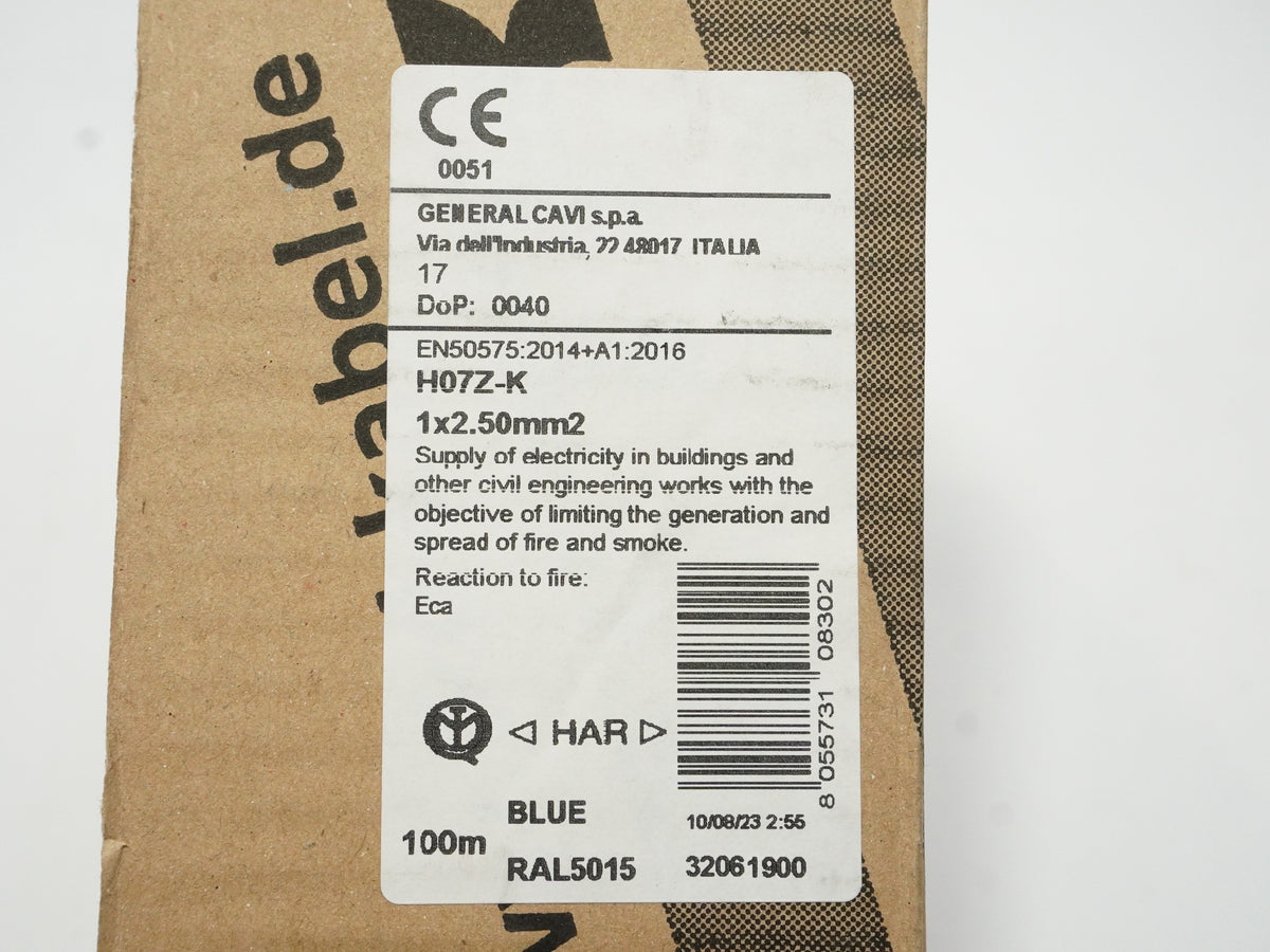 General Cavi 32061900 H07Z-K Halogen-free Flexible Single-core Wire 100m