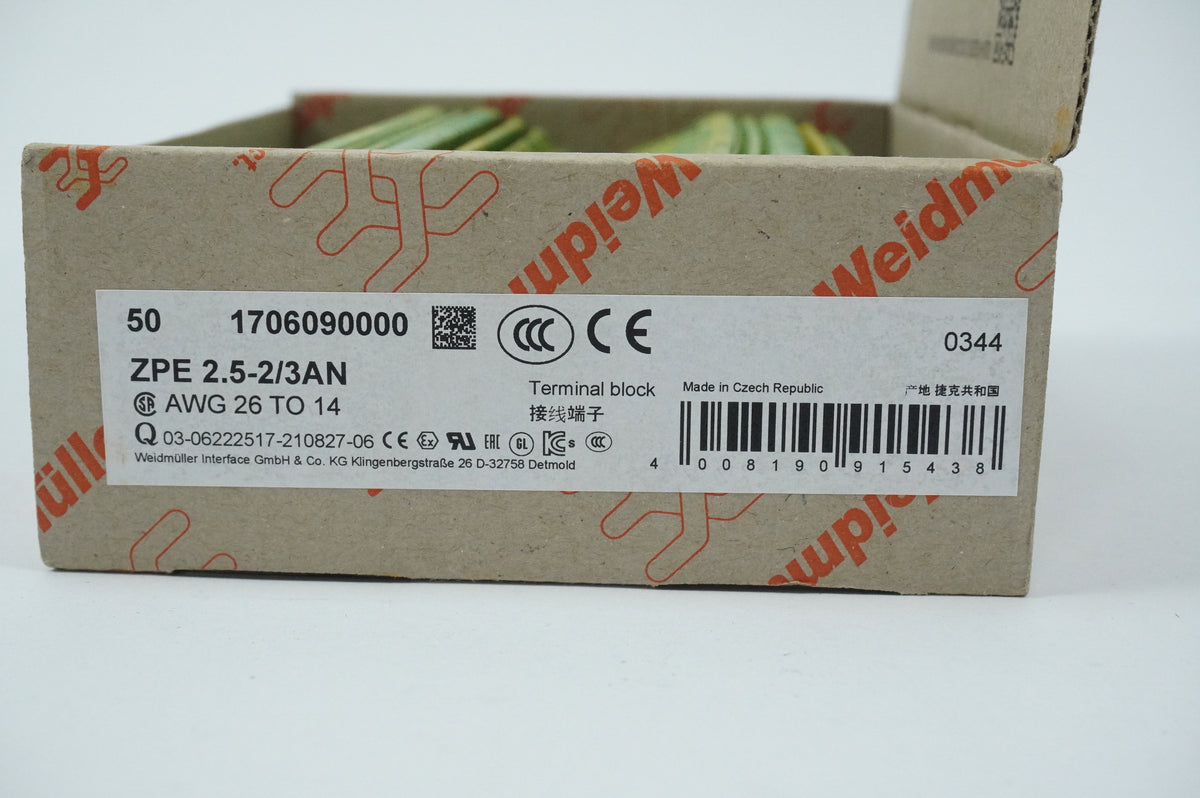 Weidmüller 1706090000 ZPE 2.5-2/3AN Terminal Block Batch 50pcs.