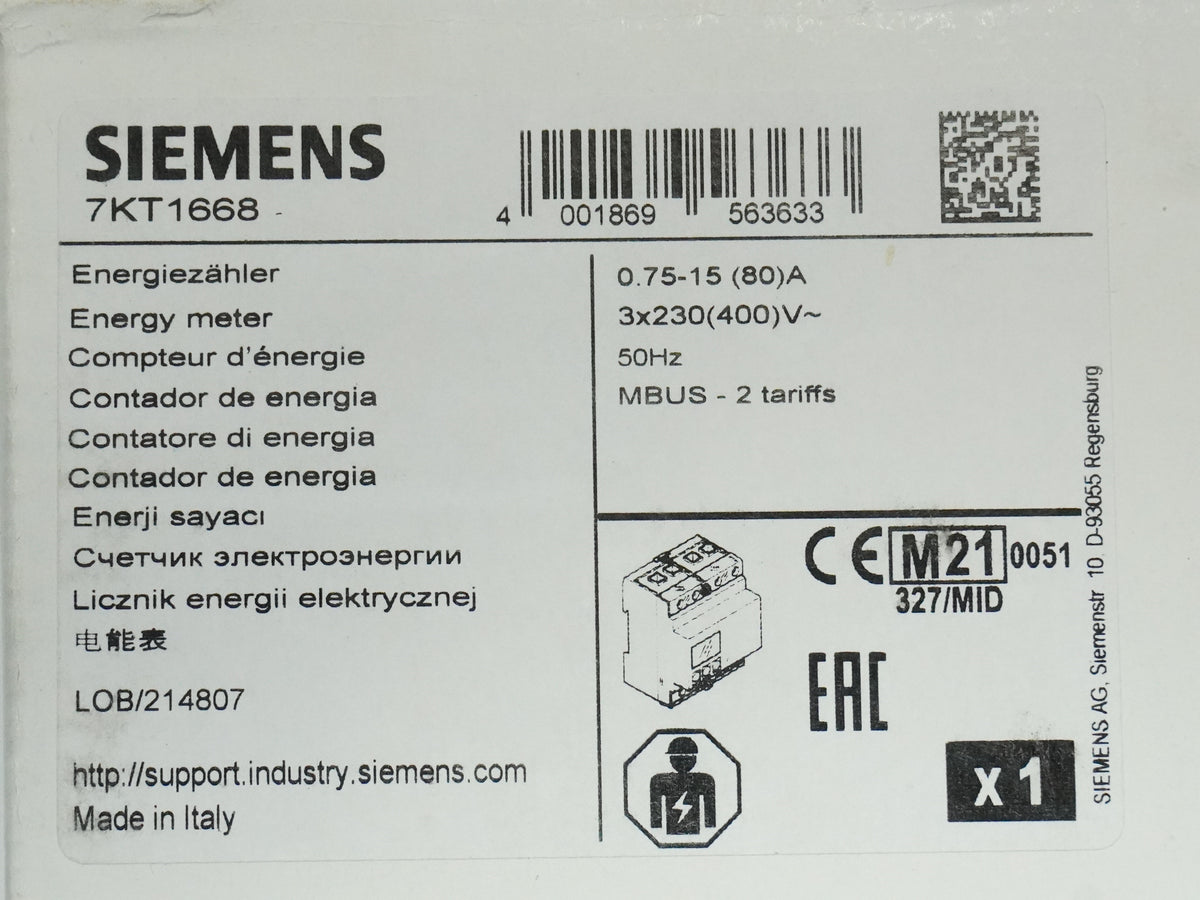 Siemens 7KT1668 Energy Meter 3-phase MBUS 2 Tariffs