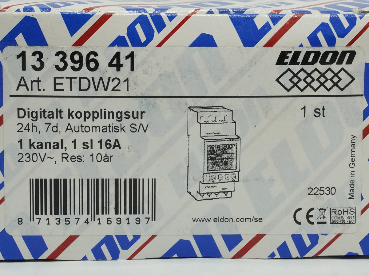 Eldon 1339641 ETDW21 Digital Time Switch 24h 7d 1 Channel 16A