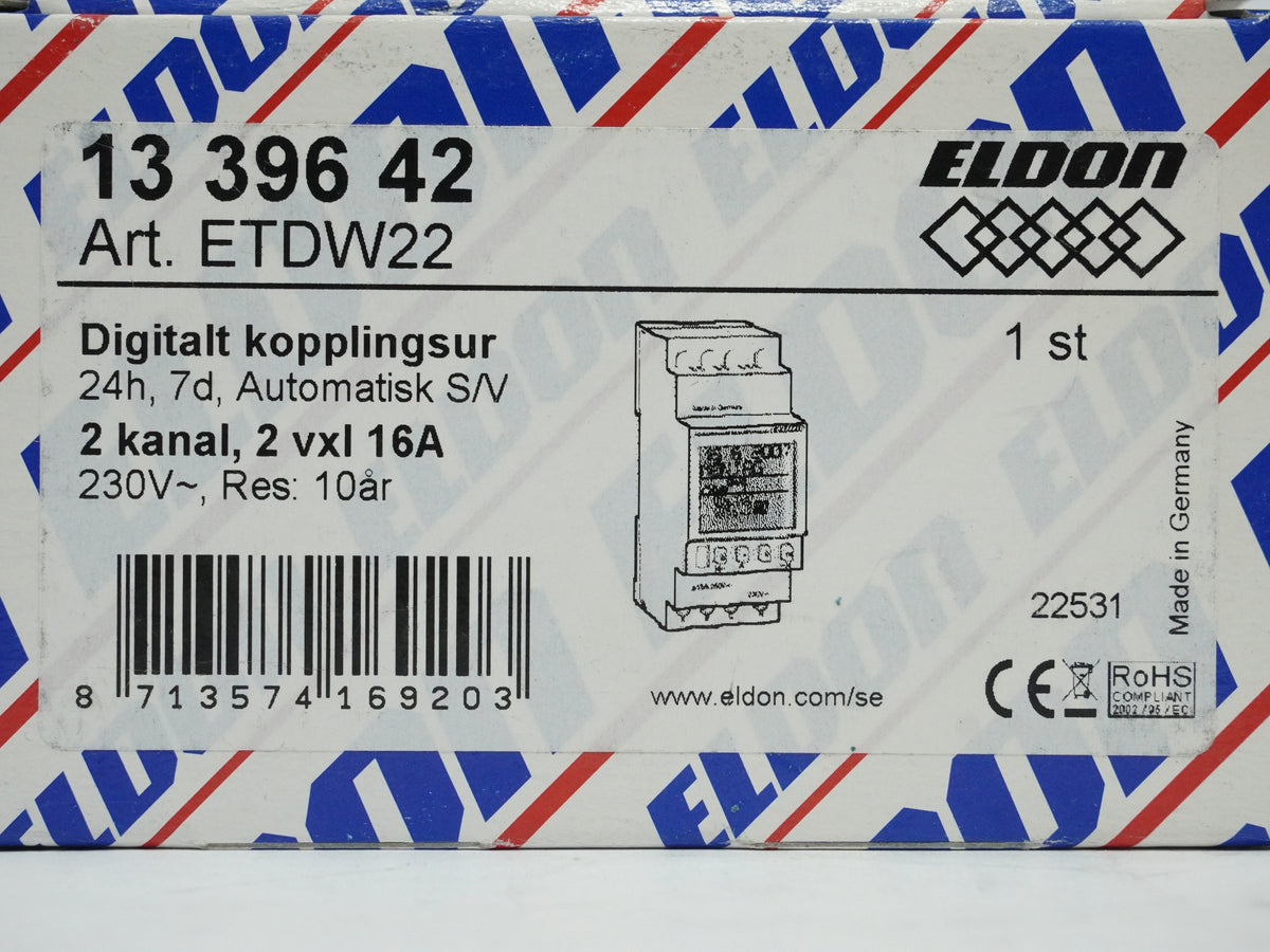 Eldon 1339642 ETDW22 Digital Time Switch 2-Channel 24h/7d