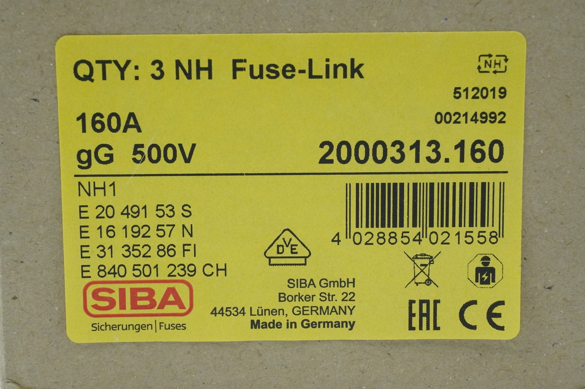 Siba 2000313.160 NH Fuse-Link 160A gG 500V NH1