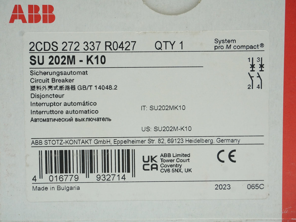 ABB 2CDS 272 337 R0427 SU 202M-K10 Circuit Breaker System pro M compact