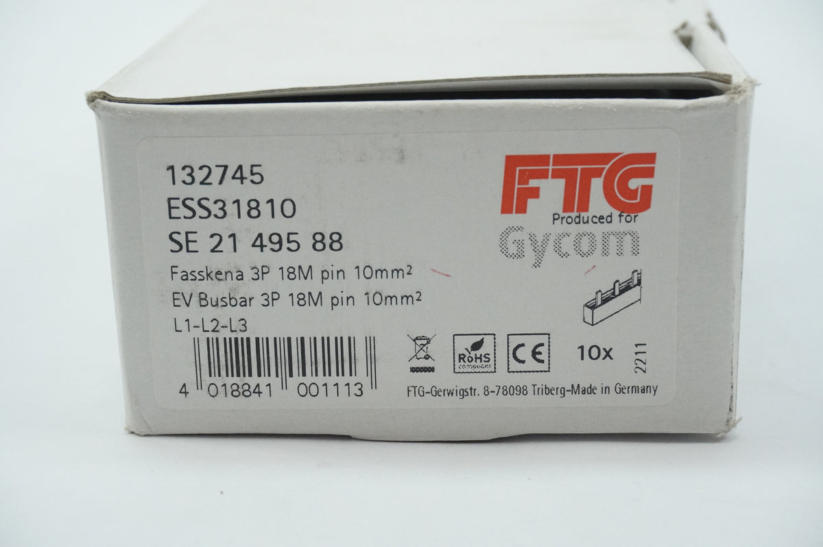 FTG ESS31810 EV Busbar 3P 18M pin 10mm² L1-L2-L3 10pcs. batch