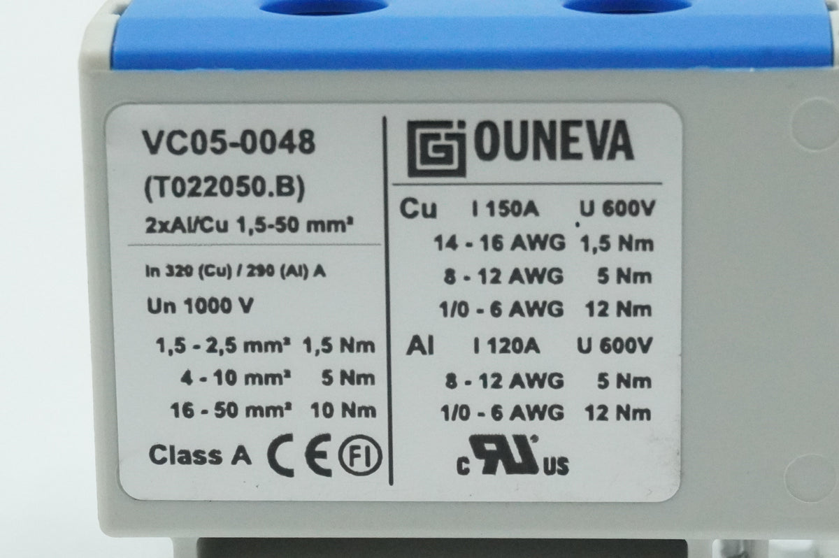 Ouneva VC05-0048 VC05-0048 Terminal Block Connector 2xAl/Cu 1.5-50mm²