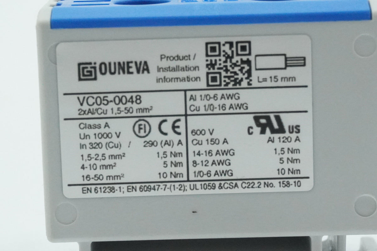 Ouneva VC05-0048 VC05-0048 Terminal Block Connector 2xAl/Cu 1.5-50mm²