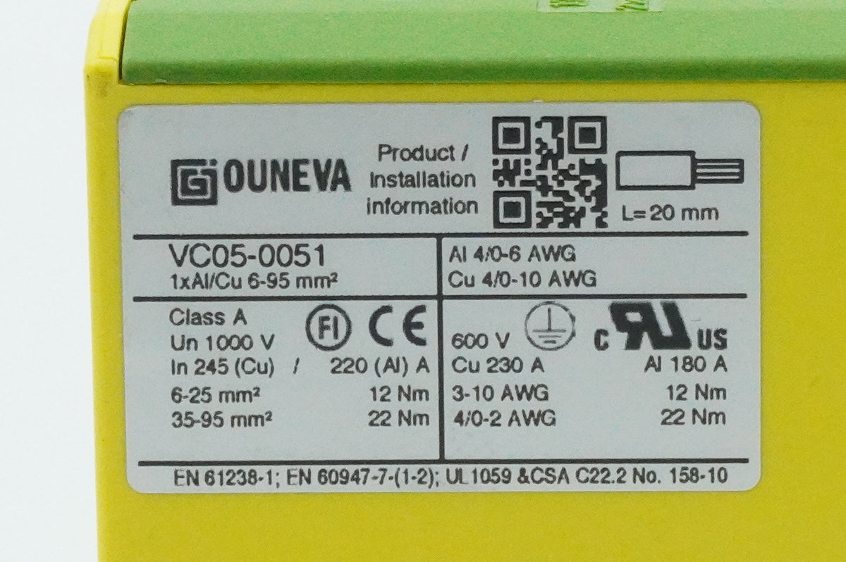Ouneva VC05-0051 Earth Terminal Block 1xAl/Cu 6-95 mm²