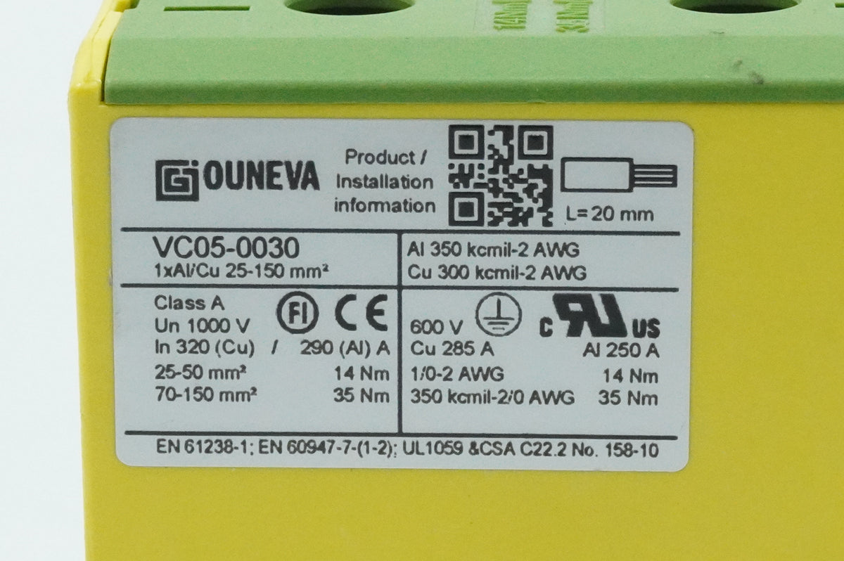 Ouneva VC05-0030 VC05-0030 Ground Terminal Block 1xAl/Cu 25-150 mm²