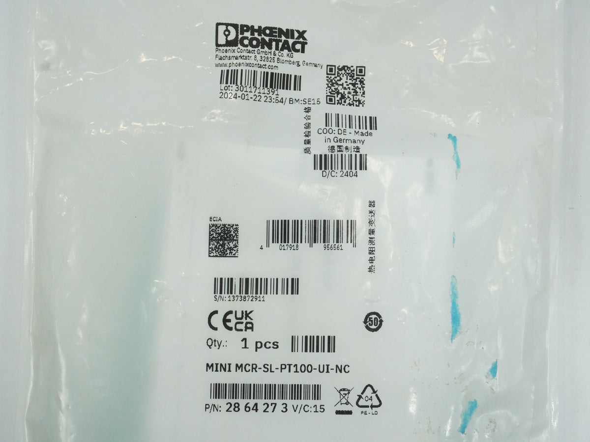 Phoenix Contact 2864273 MINI MCR-SL-PT100-UI-NC Temperature Transmitter