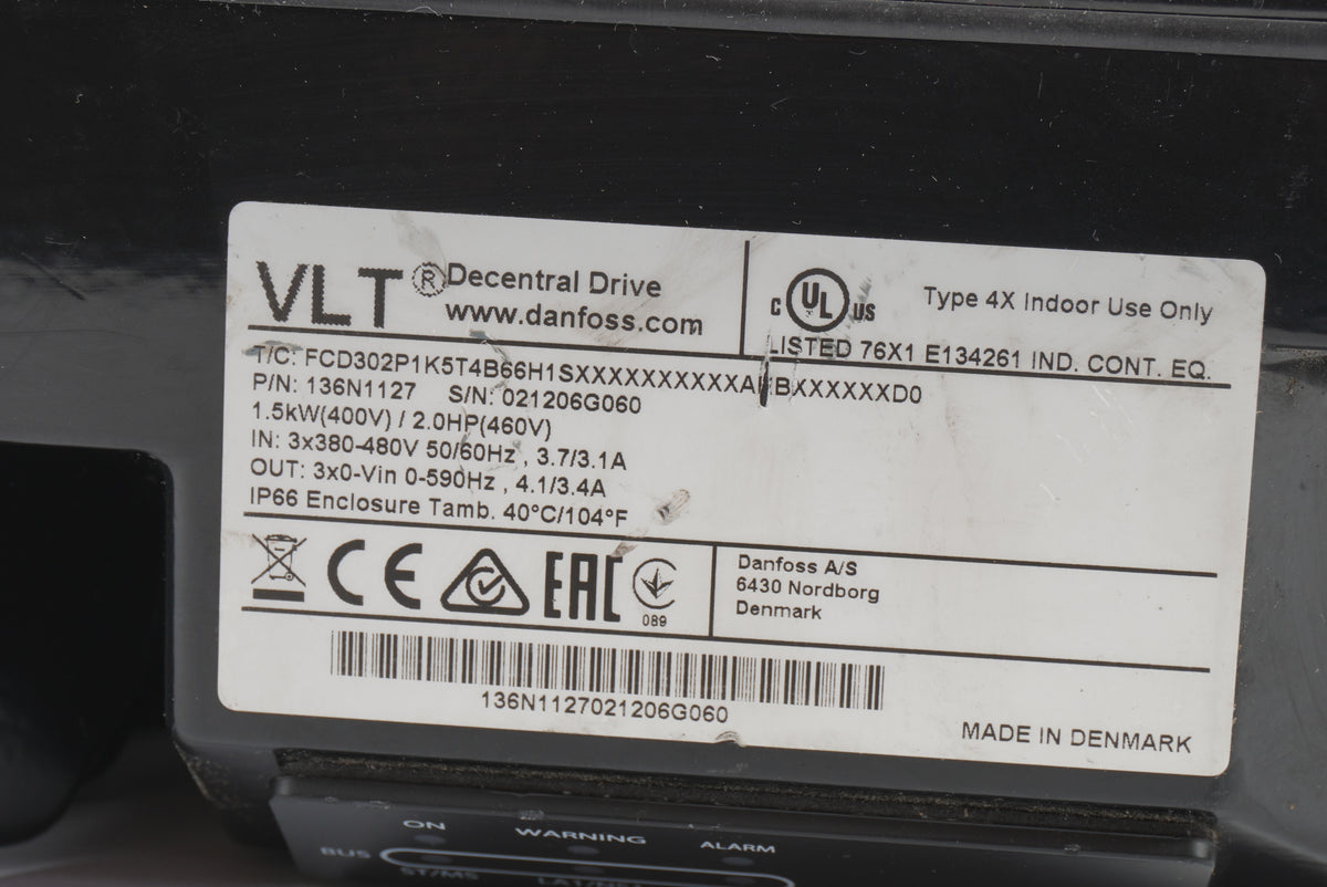Danfoss 136N1127 VLT Decentral Drive FCD302P1K5T4B66H1SXXXXXXXXXXAIBXXXXXXD0