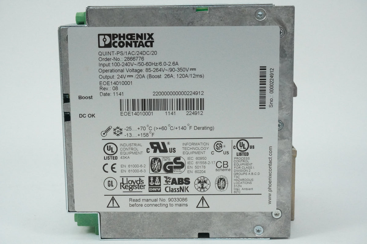 Phoenix Contact 2866776 QUINT-PS/1AC/24DC/20 DIN Rail Power Supply