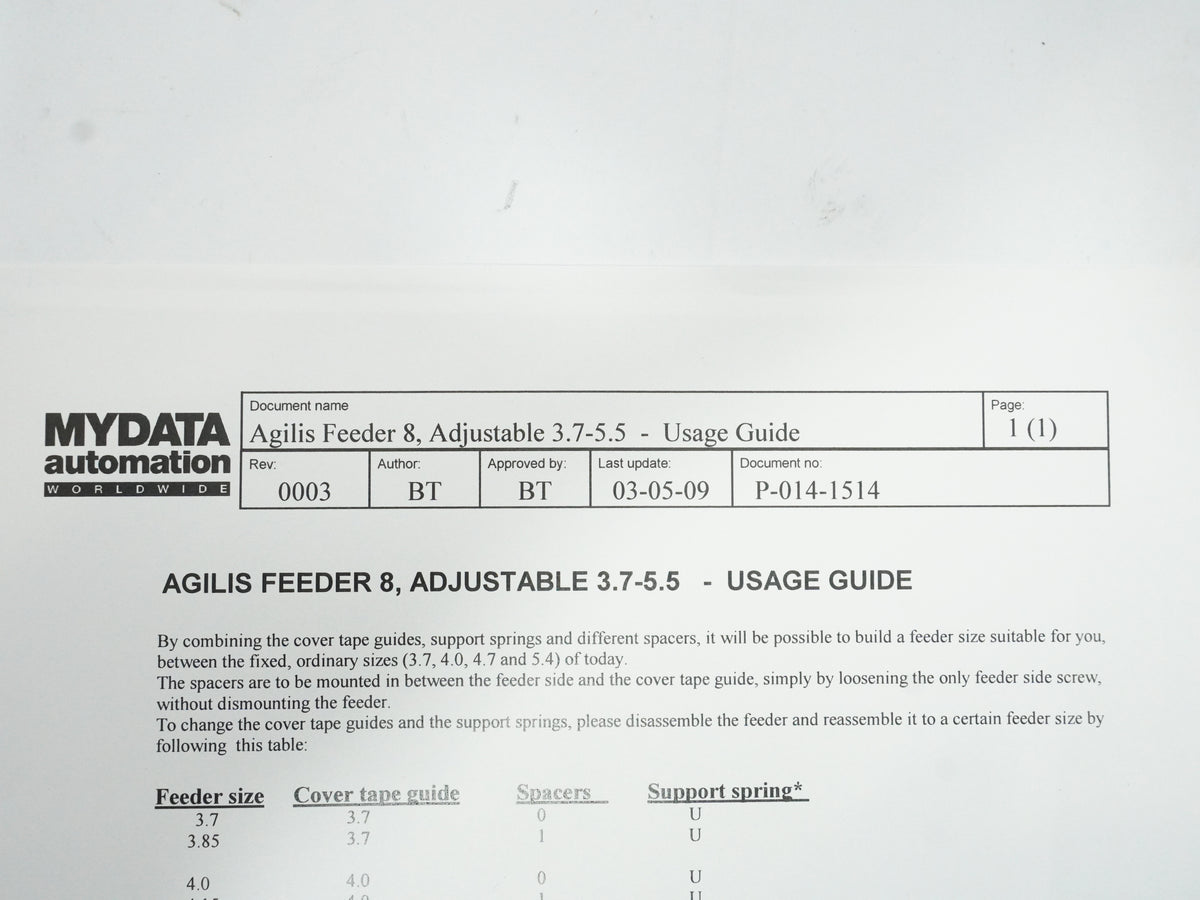 MYDATA Automation KT-L-014-1514 Agilis Feeder 8 Repair Kit