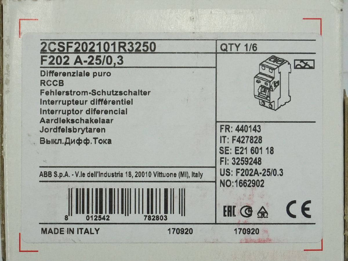 Abb 2CSF202101R3250 F202 A-25/0,3 RCCB Residual Current Circuit Breaker