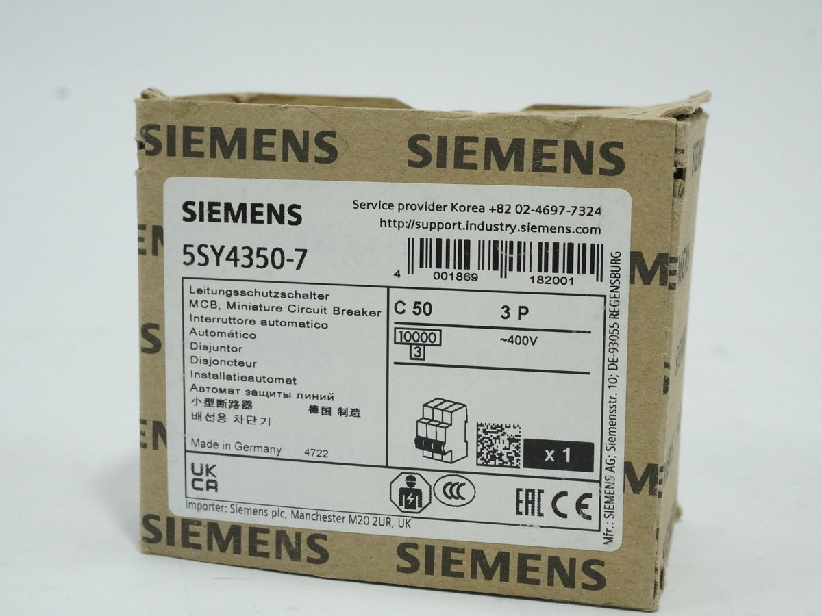 Siemens 5SY4350-7 5SY4350-7 MCB Miniature Circuit Breaker C50 3P