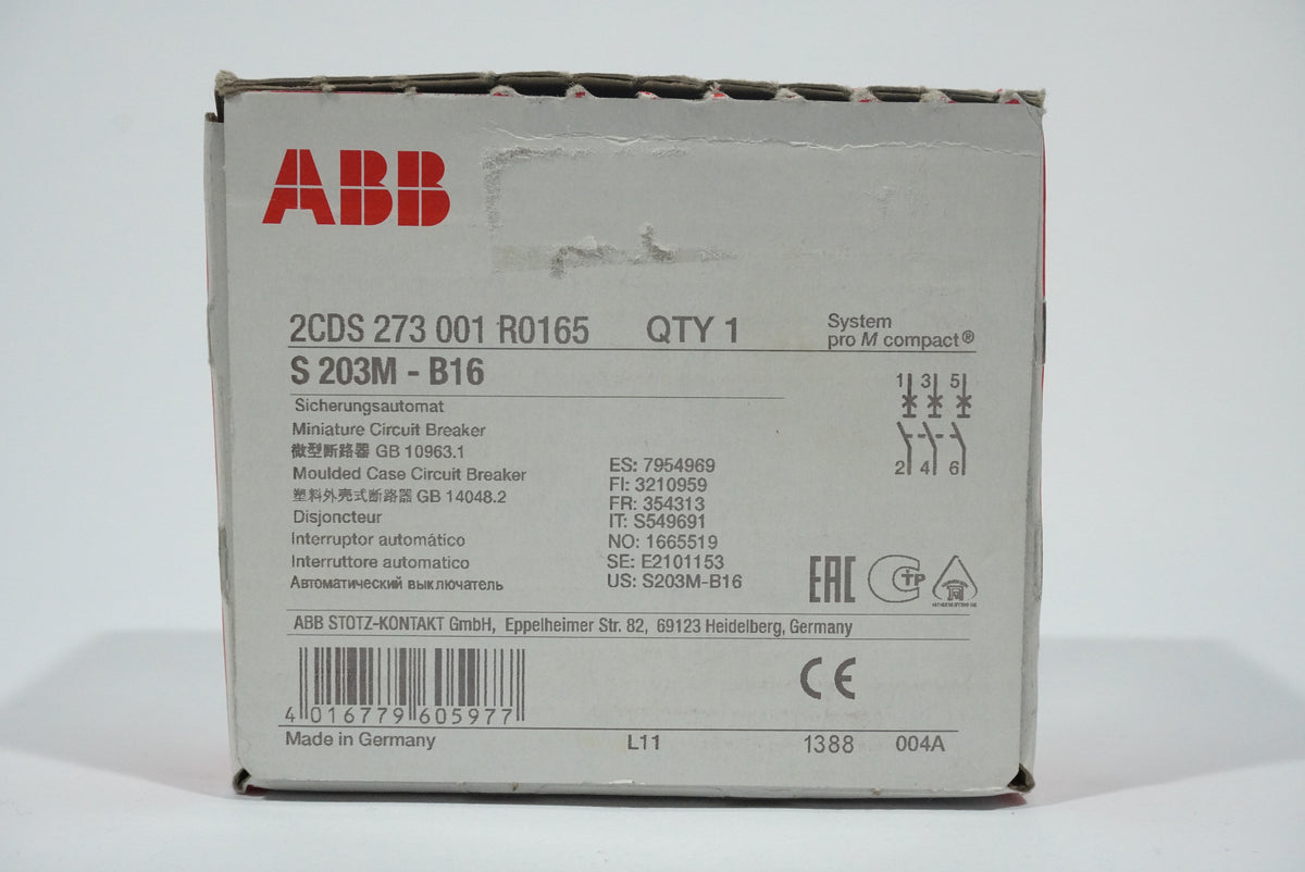 Abb 2CDS 273 001 R0165 S 203M-B16 Miniature Circuit Breaker