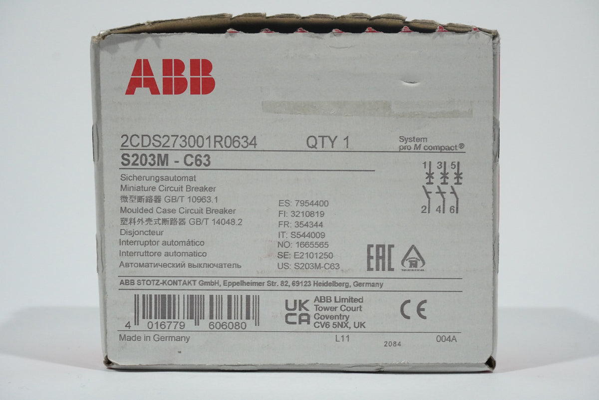 Abb 2CDS273001R0634 S203M - C63 Miniature Circuit Breaker