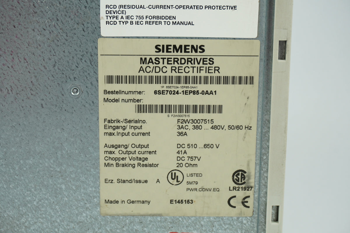 Siemens 6SE7024-1EP85-0AA1 AC/DC RECTIFIER