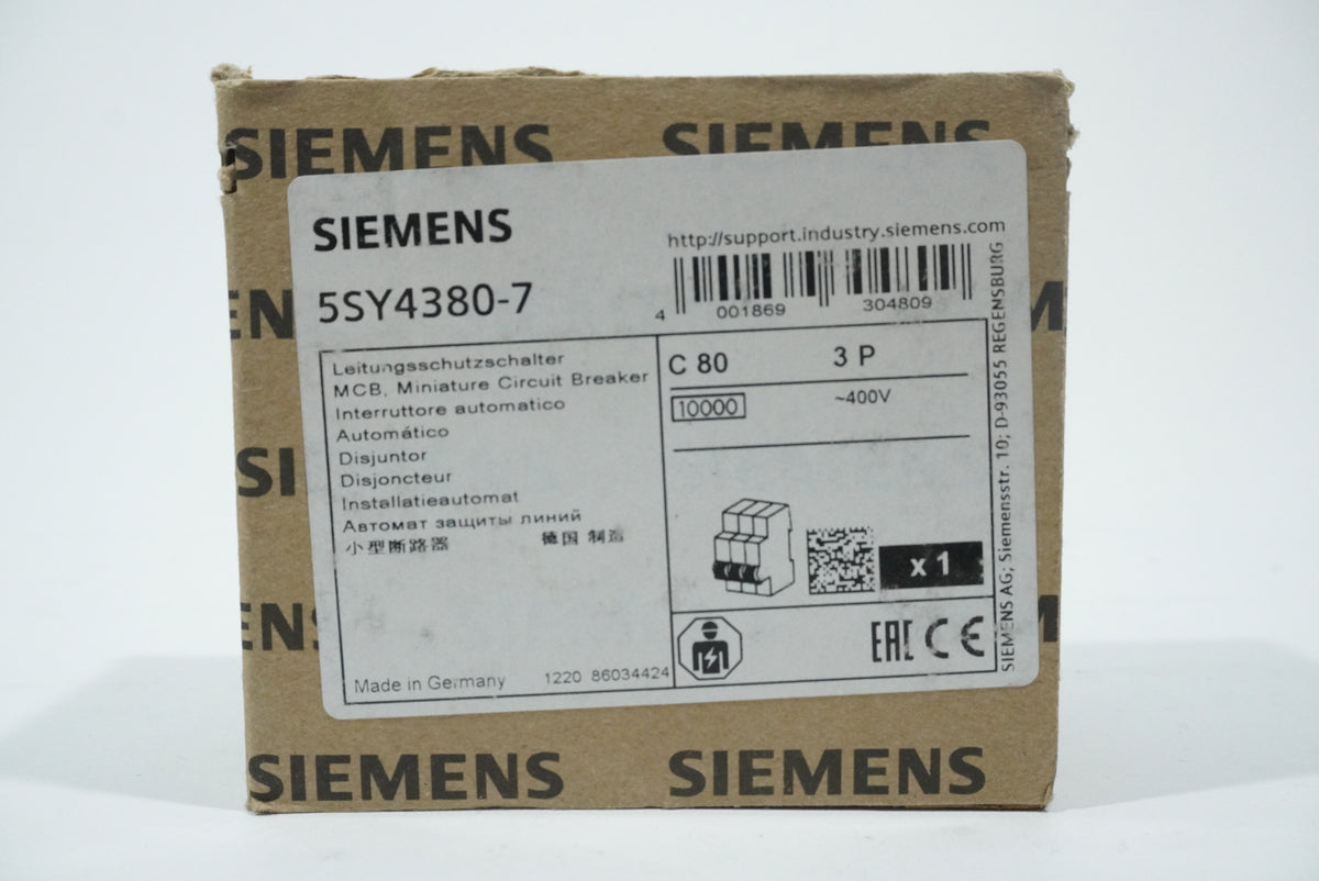 Siemens 5SY4380-7 MCB Miniature Circuit Breaker C80 3P
