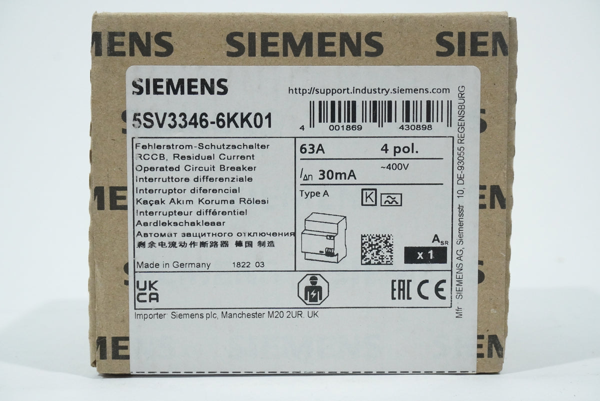 Siemens 5SV3346-6KK01 Residual Current Operated Circuit Breaker