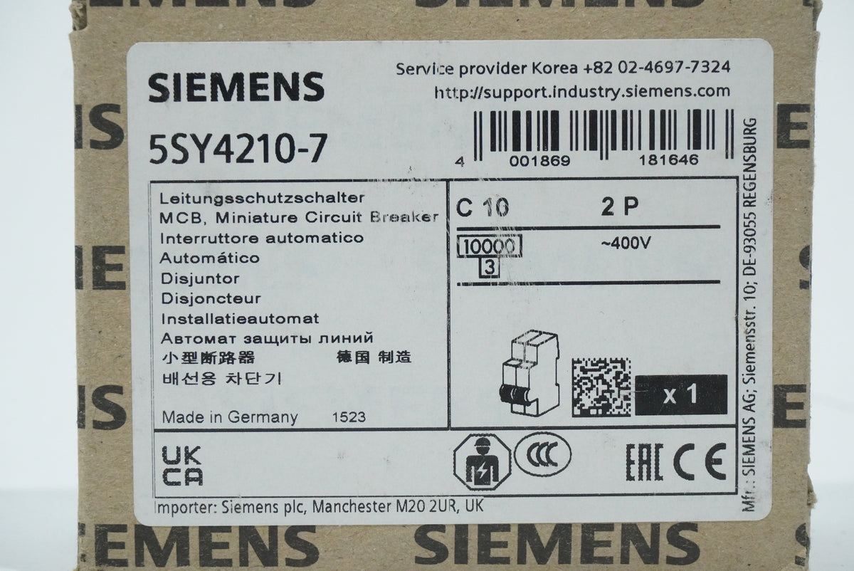 Siemens 5SY4210-7 MCB Miniature Circuit Breaker C10 2P