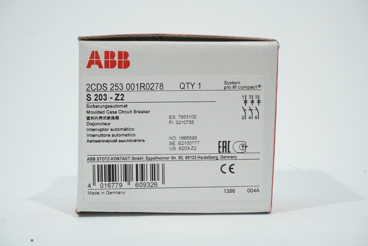 Abb 2CDS 253 001R0278 S 203-Z2 Moulded Case Circuit Breaker